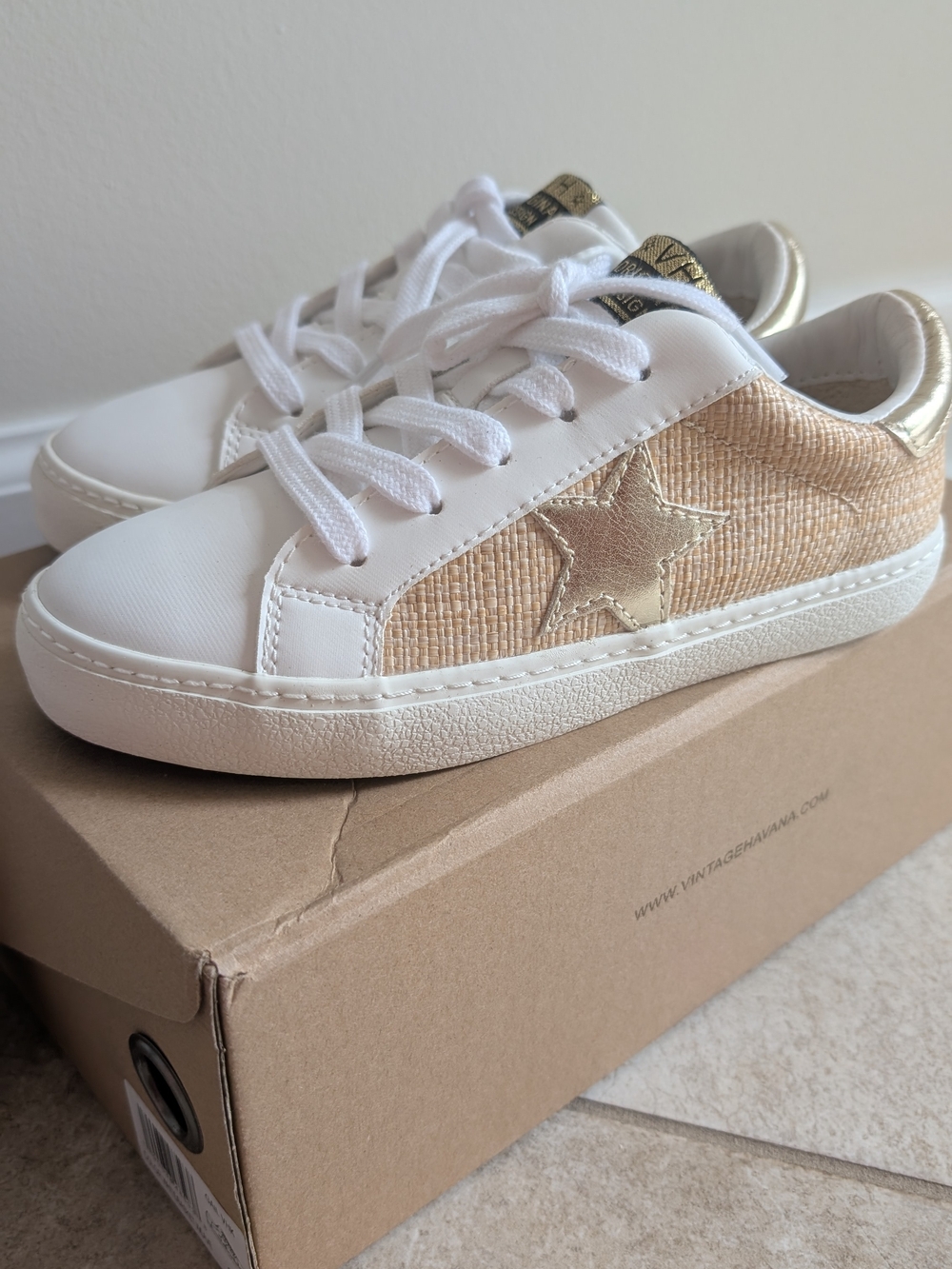 Vintage Havana Kids White and Gold Star Sneakers